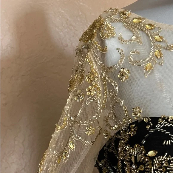 Vintage Eureka Black and Gold Embroidered Long Sleeve Dress.  Sz 10 - Picture 6 of 11